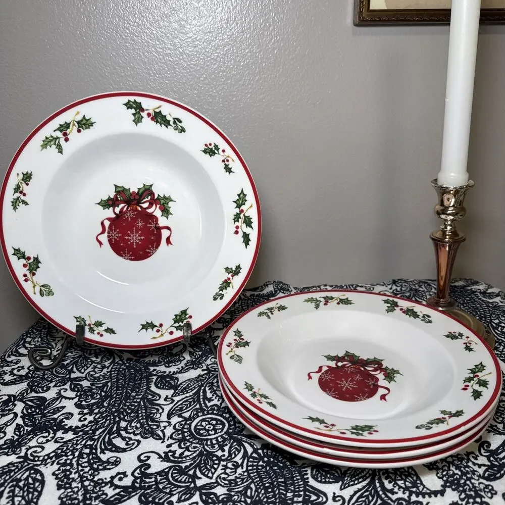 Radko Traditions Holiday Celebrations Christmas Ornament Soup Bowls 9” Set of 4